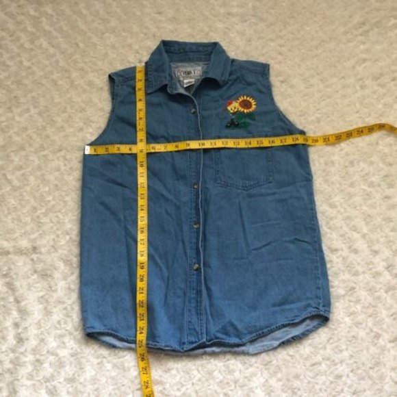 Vintage Tweety Bird Looney Tunes Sleeveless Jean Denim Shirt Medium Vision 1 - Picture 7 of 7